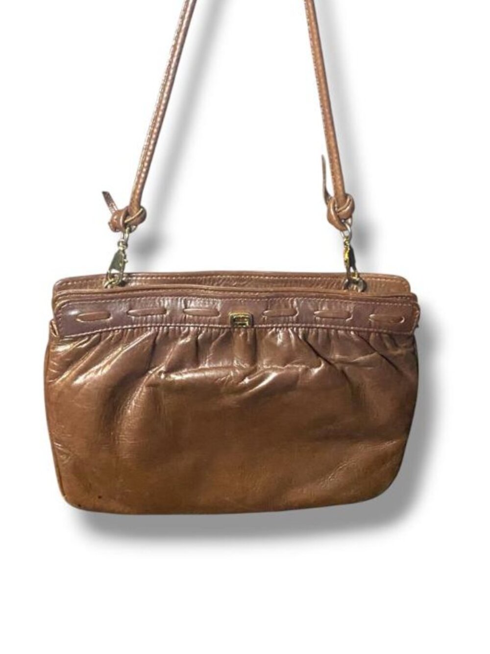 VINTAGE - Salvatore Ferragamo - Small Brown Shoulder Bag Lock Logo Gold